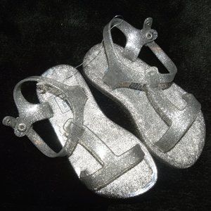 Baby Gap NEW Silver Glitter T-Strap Snap Jelly Sandals Toddler 7